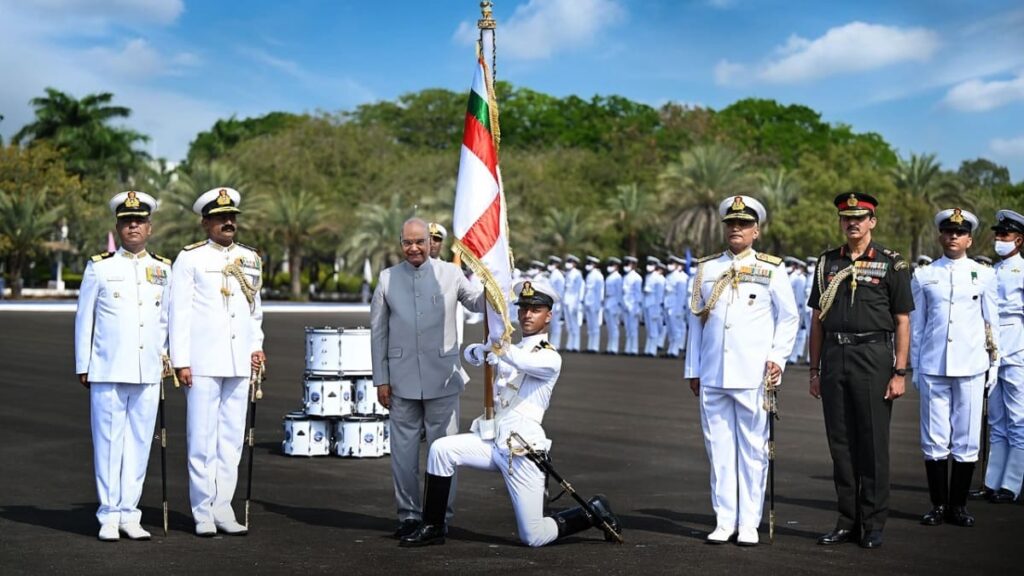 Supreme Commander Presents President's Colour To INS Valsura